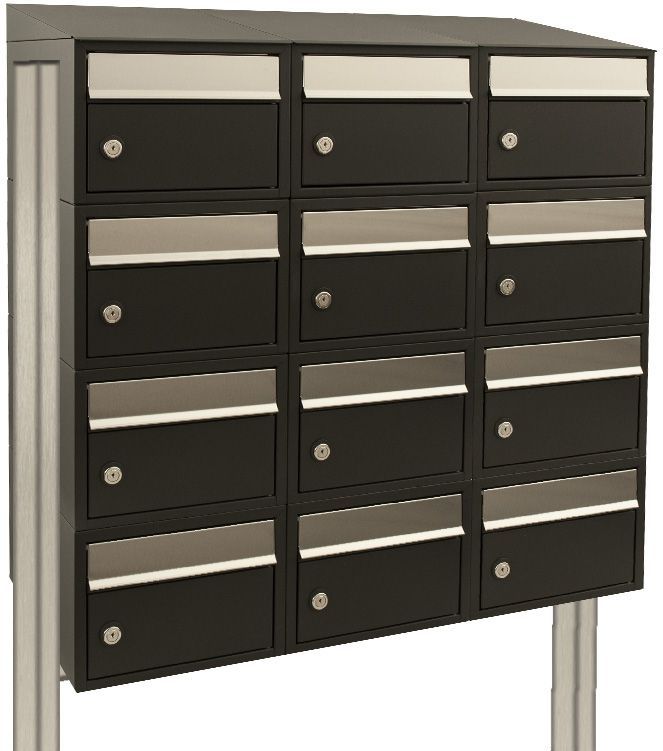 Stoer! Brickset 3-Breed, 4-Hoog Met Dak - Zwart - Modulair Brievenbussysteem