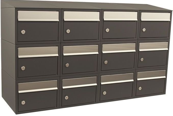 Stoer! Brickset 4-Breed 3-Hoog Met Dak Antraciet - Modulair Brievenbussysteem