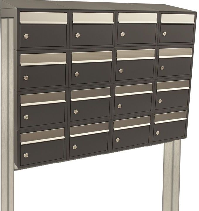 Stoer! - Brickset 4-Breed 4-Hoog Met Dak - Antraciet - Modulair Brievenbussysteem