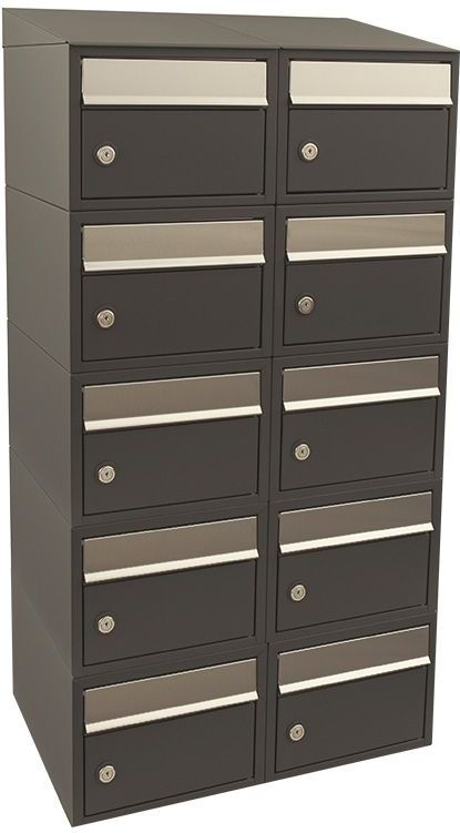 Stoer! Brickset 2-Breed 5-Hoog Met Dak Antraciet - Modulair Brievenbussysteem - Gegalvaniseerde Basis