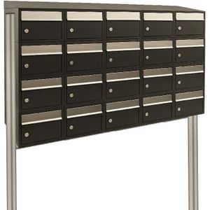 Stoer! Brickset - Brievenbussysteem - Zwart - 20 Brievenbussen Met Dak En Statief