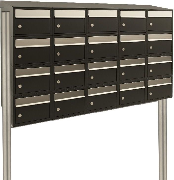 Stoer! Brickset - Brievenbussysteem - Zwart - 20 Brievenbussen Met Dak En Statief