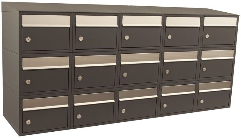 Stoer! Brickset 5-Breed 3-Hoog Met Dak Antraciet - Modulair Brievenbussysteem - 15 Brievenbussen