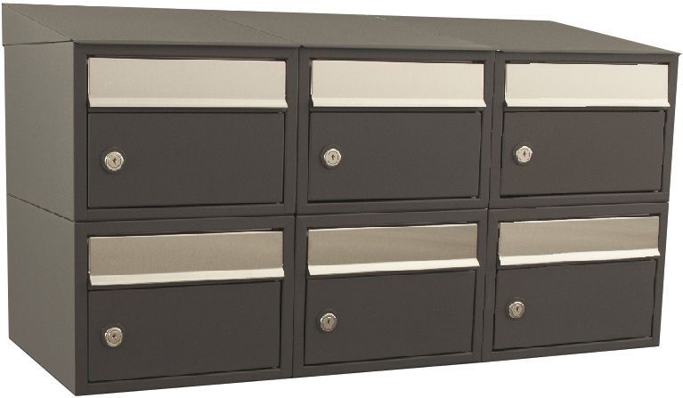 Stoer! Brickset 3-Breed, 2-Hoog Met Dak Antraciet - Brievenbussysteem - Gegalvaniseerd - RVS Briefklep