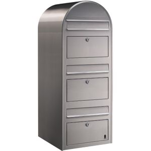 Bobi - Brievenbus Trio - RVS - Drie Postvakken - Vrijstaand of Muurmontage