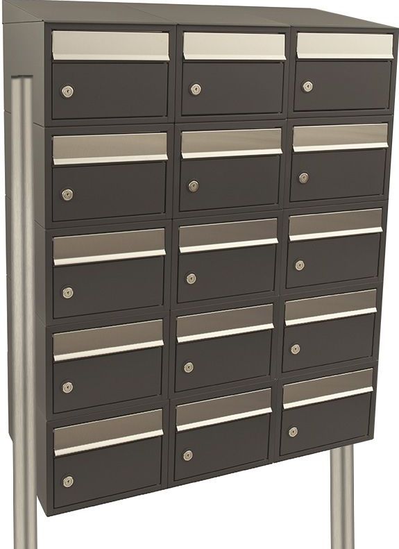 Stoer! Brickset - Brievenbussysteem - Antraciet - 15 Brievenbussen - Met Dak Op Statief