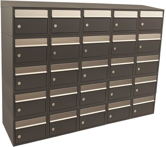 Stoer! Brickset 5-Breed 5-Hoog Met Dak Antraciet - Modulair Brievenbussysteem - Gegalvaniseerde Basis