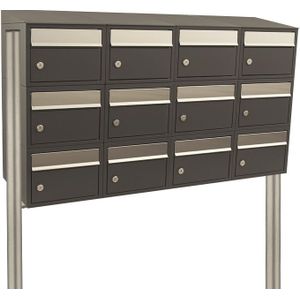 Stoer! Brickset - 4-Breed 3-Hoog Met Dak - Zwart Antraciet - Modulair Brievenbussysteem