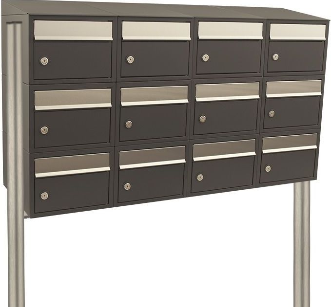 Stoer! Brickset - 4-Breed 3-Hoog Met Dak - Zwart Antraciet - Modulair Brievenbussysteem