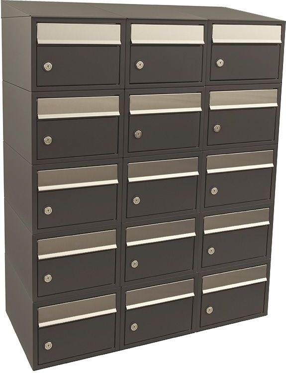 Stoer! Brickset 3-Breed 5-Hoog Met Dak Antraciet - Modulair Brievenbussysteem - Gegalvaniseerde Basis
