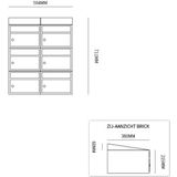 Brievenbusunit Brickset wand 2-breed 3-hoog met dak - antraciet
