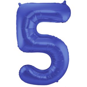 Folat Folie cijfer ballon - 86 cm blauw - cijfer 5 - verjaardag leeftijd