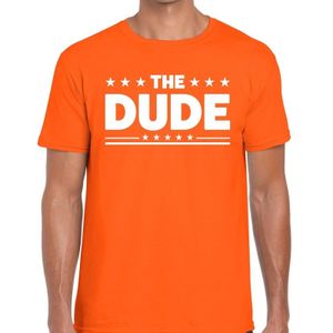 The Dude tekst t-shirt oranje heren - heren shirt The Dude - oranje kleding