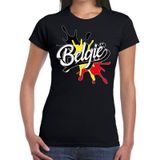 Belgie landen t-shirt spetter zwart voor dames - supporter/landen kleding Belgie