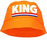 King en Queen bucket zonnehoedjes oranje katoen voor Koningsdag/ EK/ WK / Holland - Setje voor man en vrouw