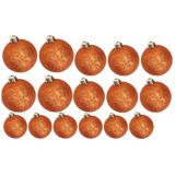Kerstversiering set glitter kerstballen in het oranje 6 - 8 - 10 cm pakket - 50x stuks inhoud