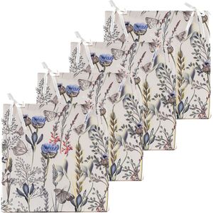 Anna's collection Stoelkussen bloem - 4x - wit/paars - 40 x 40 cm - binnen/buiten