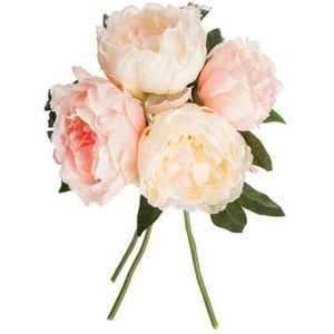 Atmosphera boeket van pioenrozen kunstbloemen - roze - hoogte 30 cm - lichtroze bloemen