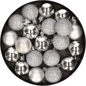 20x stuks kleine kunststof kerstballen zilver 3 cm mat/glans/glitter- Onbreekbare plastic kerstballen - Kerstversiering