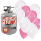 Helium tank met roze en witte ballonnen - Geboorte - Heliumgas met ballonnen meisje geboren voor babyshower
