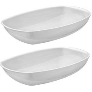 Set van 2x stuks witte serveerschalen/saladeschalen 22 x 34 cm - Schalen en kommen - Keuken accessoires