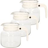 3x stuks glazen theepotten met witte kunststof deksel 1 liter - Thee pot