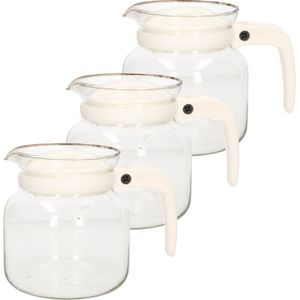 3x stuks glazen theepotten met witte kunststof deksel 1 liter - Thee pot