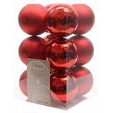 Kerstballen set - 45x st - met ster piek - rood,wit,zilver - kunststof