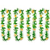 Boland Hawaii krans/slinger - 4x - Tropische kleuren mix groen/wit - Bloemen hals slingers