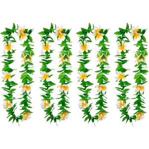 Boland Hawaii krans/slinger - 4x - Tropische kleuren mix groen/wit - Bloemen hals slingers