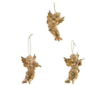 Kerstboom versiering set van 3x gouden engeltjes van 10 cm - Kerst decoraties engelen met ophanglusje