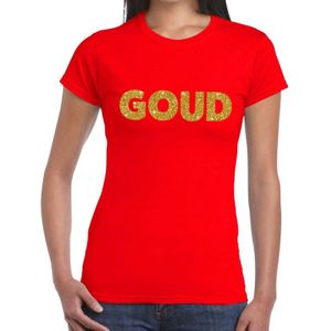 Bellatio Decorations feest t-shirt voor dames goud - glitter tekst - foute party/carnaval - rood
