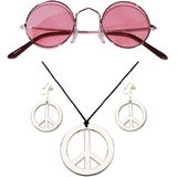 Widmann - Hippie Flower Power verkleed sieraden set met hippie bril