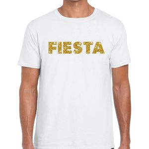 Fiesta goud glitter tekst t-shirt wit heren - heren shirt Fiesta