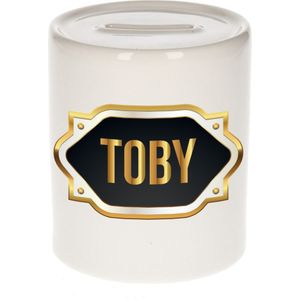 Toby naam cadeau spaarpot met gouden embleem - kado verjaardag/ vaderdag/ pensioen/ geslaagd/ bedankt