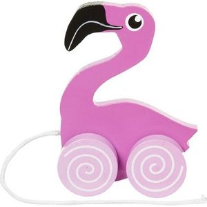 Houten trekdiertje flamingo 13 cm