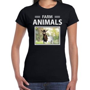 Dieren foto t-shirt Geit - zwart - dames - farm animals - cadeau shirt Geiten liefhebber