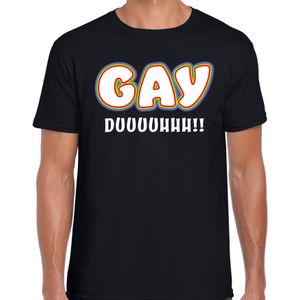 Bellatio Decorations Gay Pride shirt - gay duuhhhh - regenboog - heren - zwart