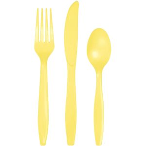 Geel plastic party bestek set 48-delig - messen/vorken/lepels - herbruikbaar - BBQ verjaardag feestje artikelen