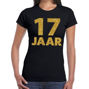 17 jaar goud glitter verjaardag t-shirt zwart dames - verjaardag shirts