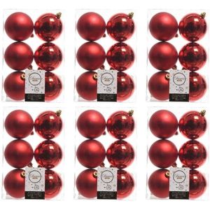 36x Kerst rode kunststof kerstballen 8 cm - Mat/glans - Onbreekbare plastic kerstballen - Kerstboomversiering kerst rood