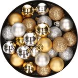 28x stuks kunststof kerstballen zilver en goud mix 3 cm - Kerstboomversiering