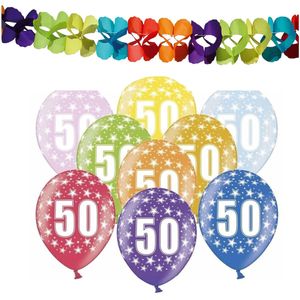 Partydeco 50e jaar verjaardag feestversiering set - 12x ballonnen en 2x feestslingers