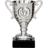 Luxe trofee/prijs beker met oren - zilver - incl. goud - metaal - 11 x 6 cm