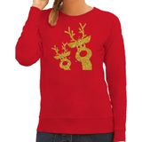 Bellatio Decorations foute kersttrui/sweater voor dames - gouden rendieren - rood - glitter goud