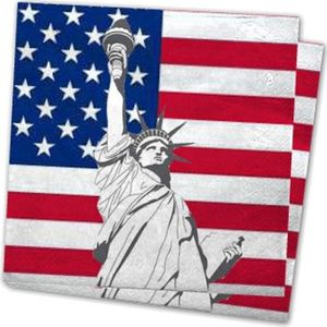 20x Amerika/Verenigde Staten landen vlag thema servetten 33 x 33 cm - Papieren wegwerp servetjes - Amerikaanse/USA vlag/Vrijheidsbeeld feestartikelen - Landen decoratie