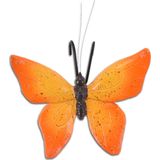 Tuindecoratie bloempothanger vlinder - set 2x - blauw/oranje - kunststeen - 13 x 10 cm