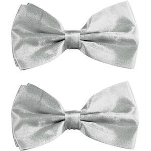 Partychimp Carnaval verkleed vlinderstrikje zijdeglans - 2x - zilver - polyester - heren/dames
