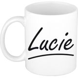 Lucie naam cadeau mok / beker sierlijke letters - Cadeau collega/ moederdag/ verjaardag of persoonlijke voornaam mok werknemers