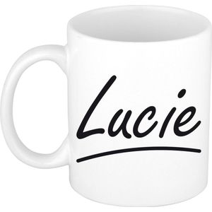 Lucie naam cadeau mok / beker sierlijke letters - Cadeau collega/ moederdag/ verjaardag of persoonlijke voornaam mok werknemers